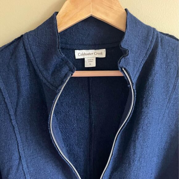 Coldwater Creek Wool Blend Blue Tunic full-zip Sweater size S - Picture 2 of 9
